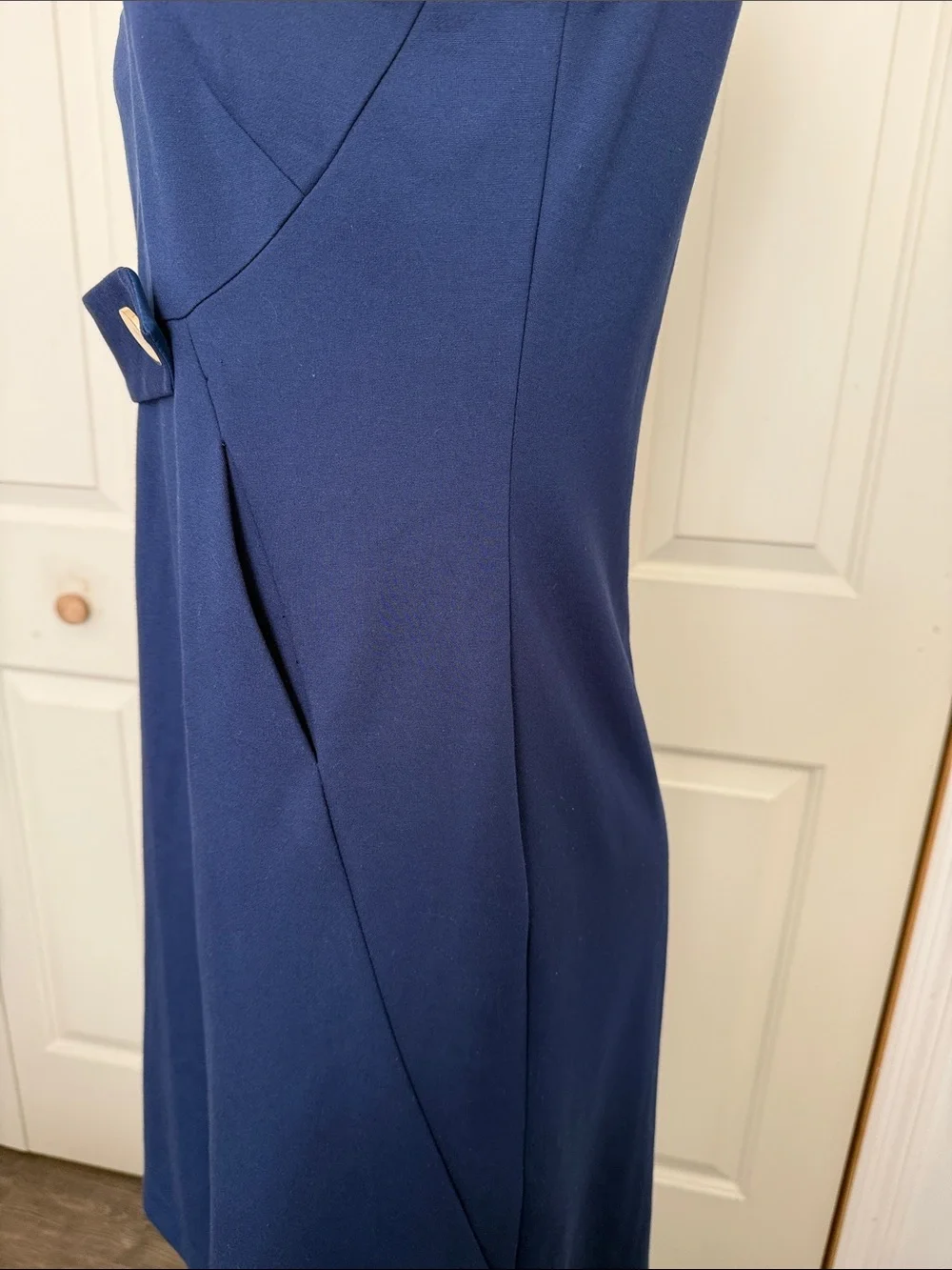 Tory Burch Navy Sleeveless Shift Dress with Button Tab